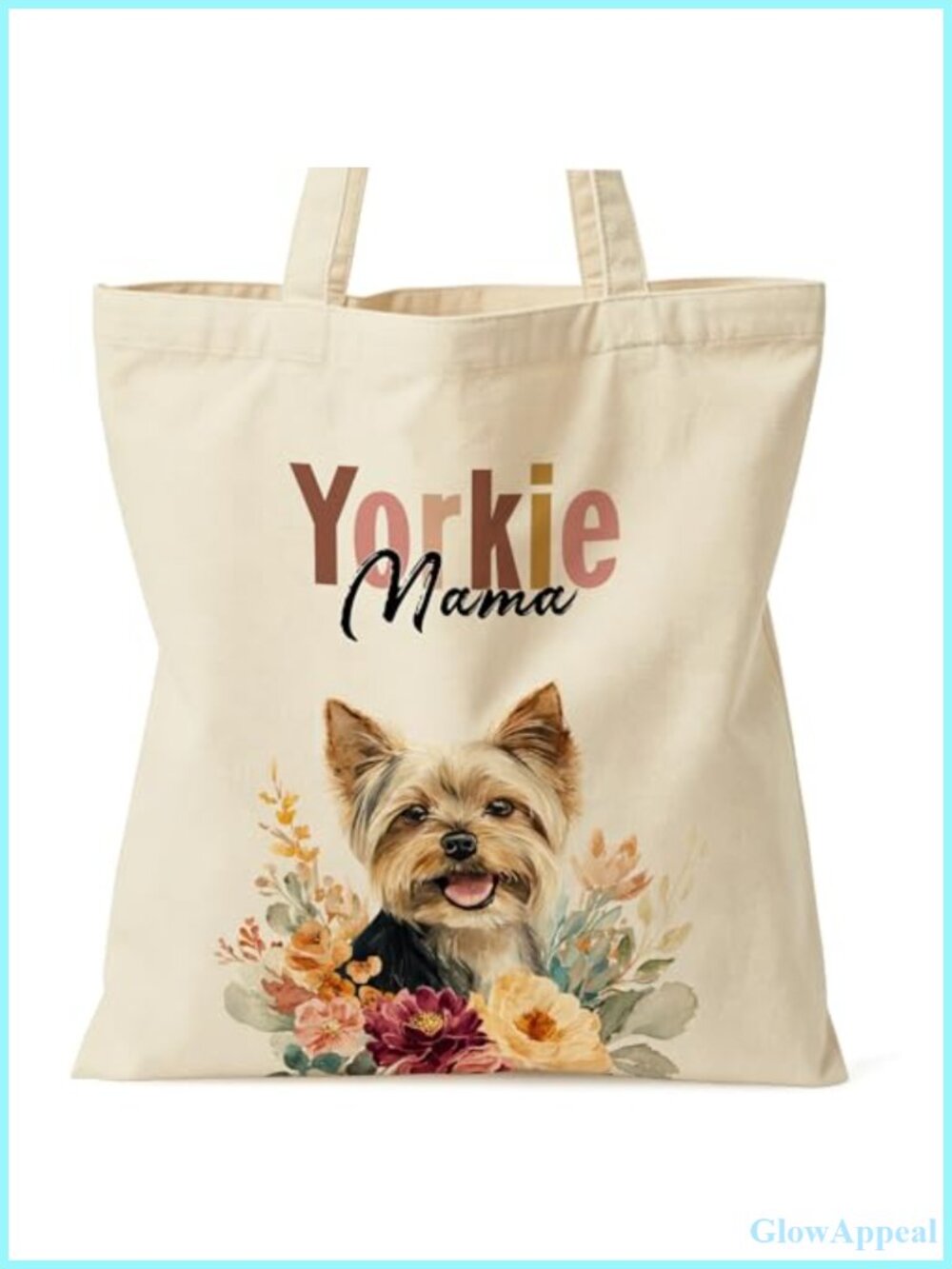Yorkie Mama Canvas Tote Bag for Women with Inner Pocket